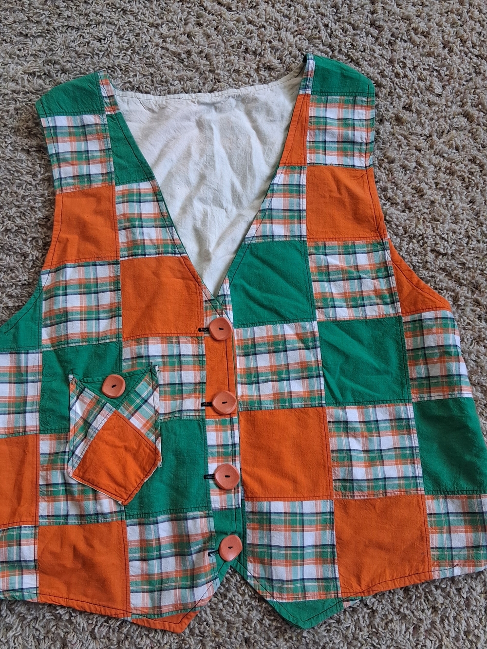 Vintage 70s Colorblock Patchwork Vest Maximalist Funky Retro Buckle Back Indie